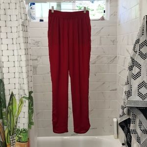 Red silky high waisted pants